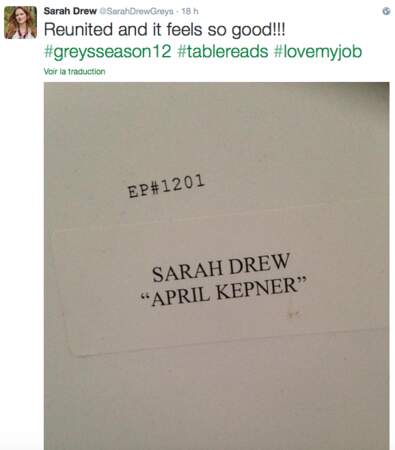 Premier jour au boulot pour Sarah Drew (Grey's Anatomy)