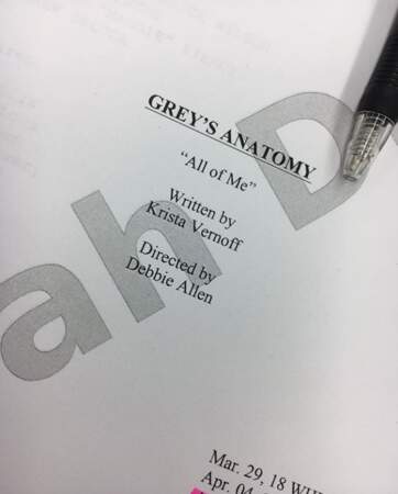 Sarah Drew (April) a posté une image du script de son tout dernier épisode dans Grey's Anatomy.