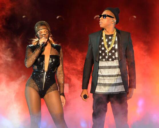 Sur scène, avec son mari le rappeur Jay Z.