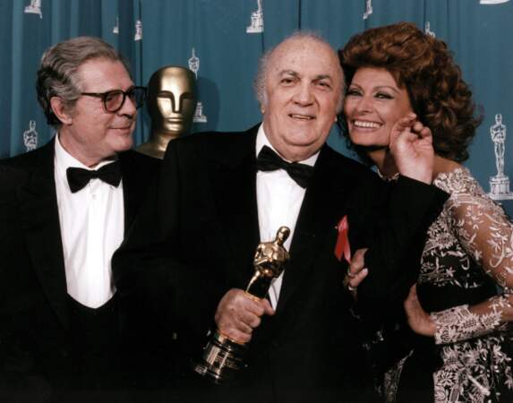 Marcello Mastroianni, Frederico Fellini et Sophia Loren (1993)
