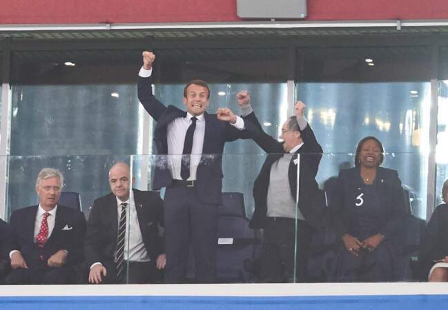Emmanuel Macron lors du match France - Belgique de la Coupe du monde (2018)