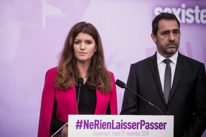 Marlène Schiappa aux côtés de Christophe Castaner qui était le ministre de l'Intérieur (novembre 2018)